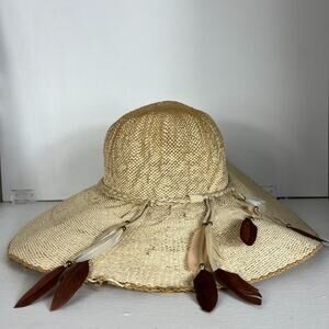 Scala Collezione Women's One Size Hat 100% Paper Feather Boho Sun